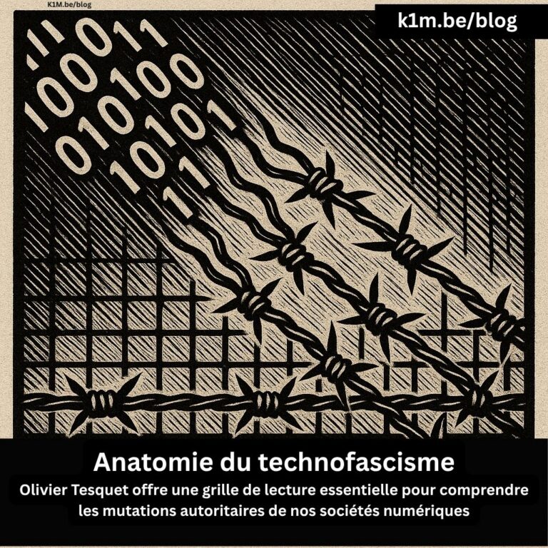 Illustration en noir et blanc montrant du code binaire se transformant progressivement en fil barbelé et grillage, symbolisant la transformation de la technologie en outil de contrôle et d'enfermement ``` ## Légende ``` Du code aux barreaux : la métamorphose algorithmique de l'exclusion ``` ## Description (pour accompagner l'image dans l'article) ``` Cette illustration représente la transformation du code informatique en dispositif de confinement. Le flux de données binaires (0 et 1) se mue progressivement en barbelés et grillage, métaphore visuelle de la façon dont les infrastructures technologiques deviennent des instruments de surveillance, de tri et d'exclusion. Le style graphique sobre, inspiré de la gravure, évoque à la fois la violence de cette mutation et son caractère systémique : le technofascisme ne se présente pas comme une menace spectaculaire, mais comme une architecture discrète qui redéfinit silencieusement les frontières entre liberté et contrôle.